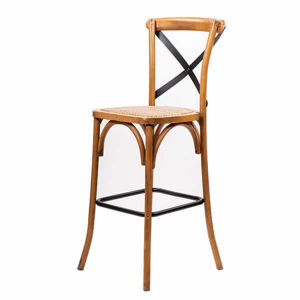 Brown Wood Bar Chair with Black X-Back for rent – Harmonia | Rentlyz