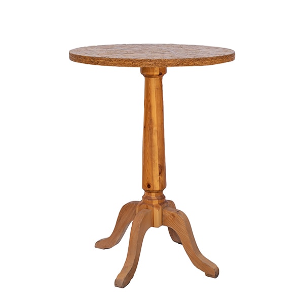 Natural Wood Bar Table with Sculpted Leg for rent – Harmonia | Rentlyz