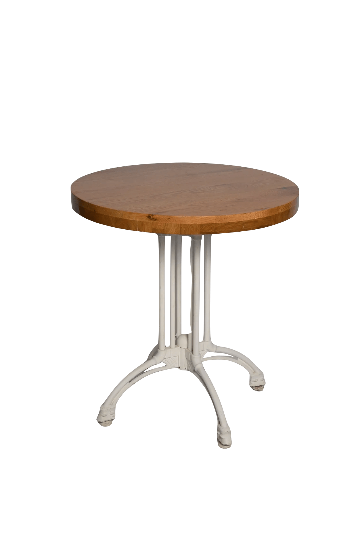 Cafe Table with 0.7m Oak Top and White Metal Legs for rent – Harmonia | Rentlyz