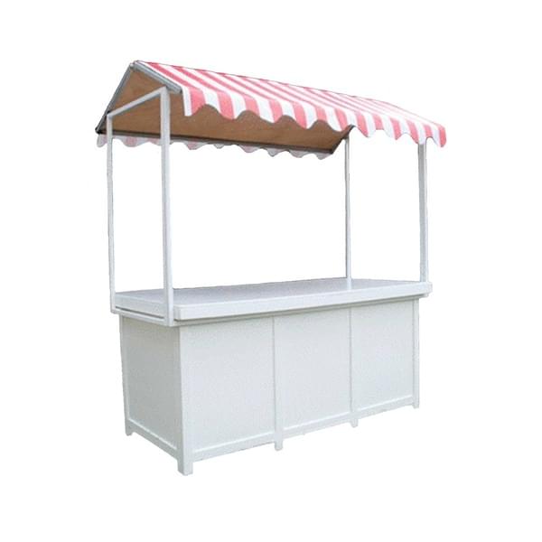 Butcher Counter / Sideboard with Red and White Canopy for rent – Harmonia | Rentlyz