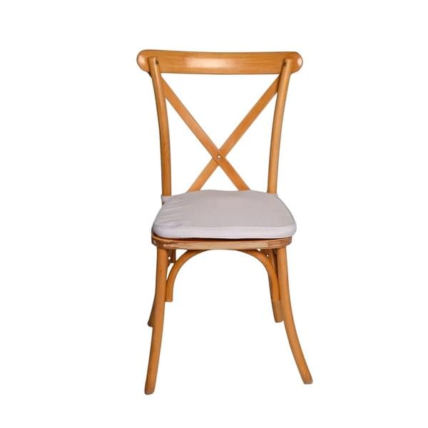 Natural Color Wooden Chair with X-Back and Removable Upholstery for rent – Harmonia | Rentlyz