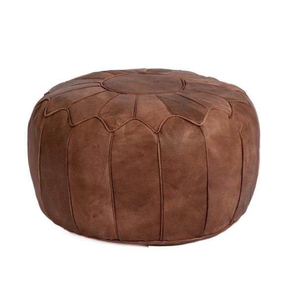 Round Moroccan Leather Pouf for rent – Karma | Rentlyz