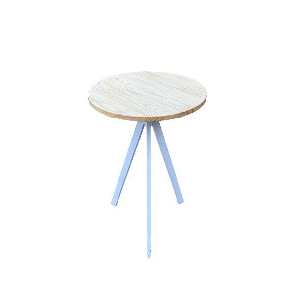 White Tripod Coffee Table with Natural Round Top for rent – Karma | Rentlyz