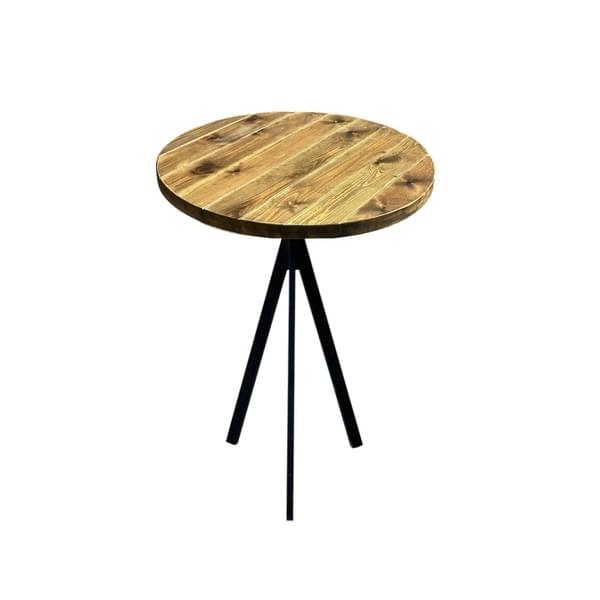 Black Tripod Bar Table with Round Layered Wood Top for rent – Karma | Rentlyz