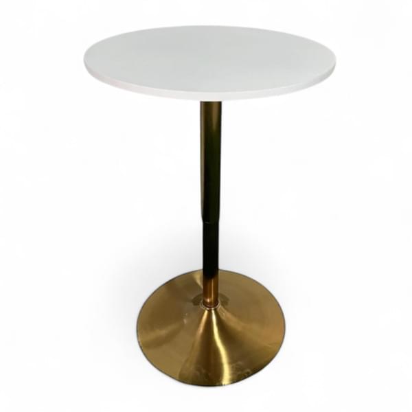 Round bar table with a glossy gold-finished metal base for rent – Les Events | Rentlyz