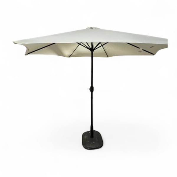 Round cream-colored umbrella with a base, 3 meters for rent – Les Events | Rentlyz