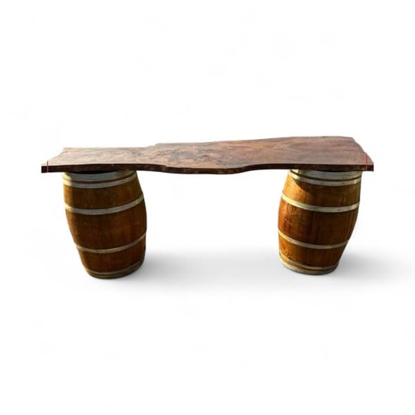 Authentic Natural Wood Butcher Block with Two Wine Barrels for rent – DBO | Rentlyz