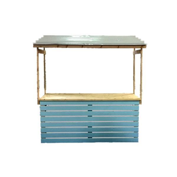 Natural top light blue wooden counter with metal canopy for rent – Shanti Eleganti | Rentlyz