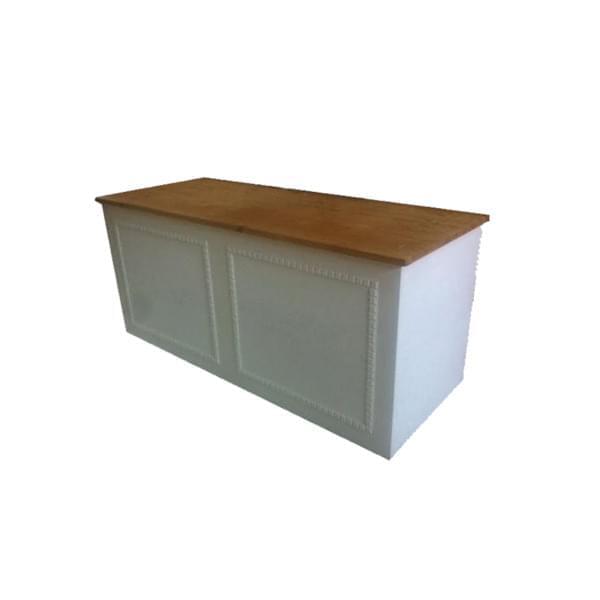 White butcher block with natural top for rent – Shanti Eleganti | Rentlyz