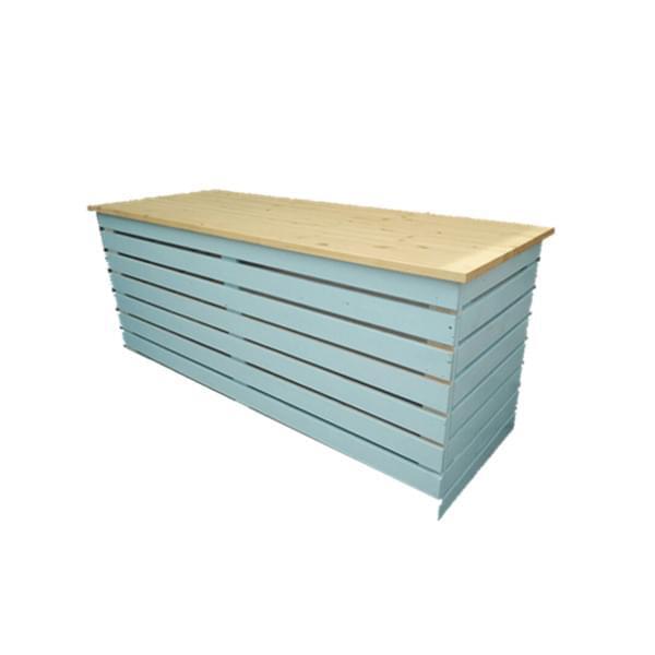 Blue wooden counter with natural top for rent – Shanti Eleganti | Rentlyz