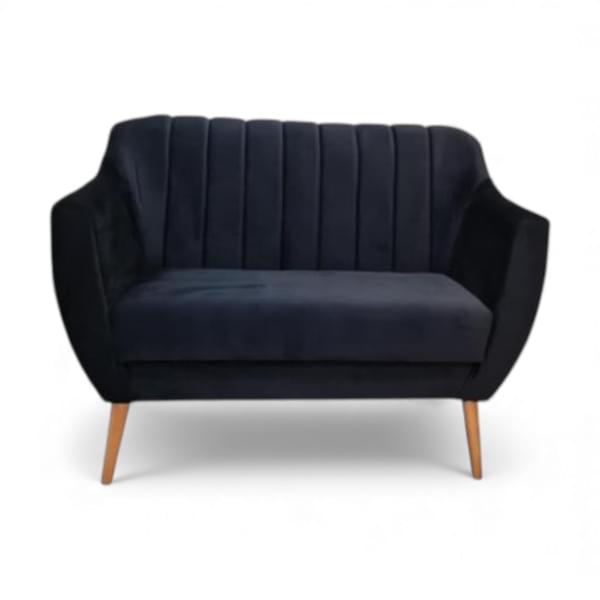 Black velvet loveseat sofa for rent – Shanti Eleganti | Rentlyz