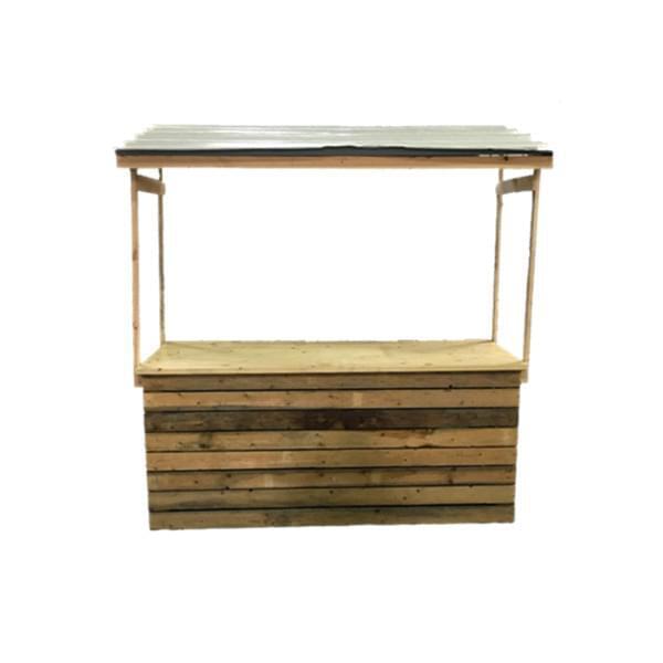 Natural wood counter with metal canopy for rent – Shanti Eleganti | Rentlyz