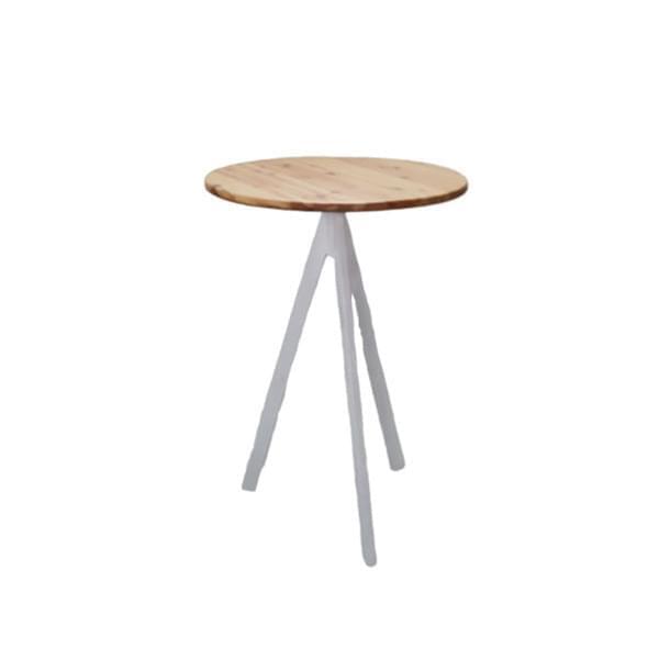 Natural Wood Bar Table Ø80 White Tripod Legs for rent – Shanti Eleganti | Rentlyz