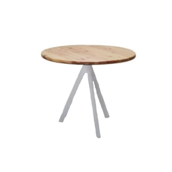Wood pallet table with white tripod legs for cafe for rent – Shanti Eleganti | Rentlyz