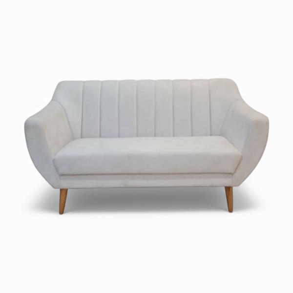 White velvet two-seater couch for rent – Shanti Eleganti | Rentlyz