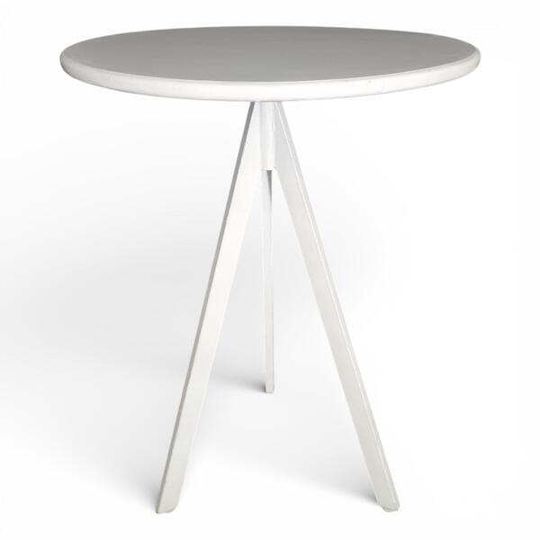 White Formica Bar Table Ø80 White Tripod Legs for rent – Shanti Eleganti | Rentlyz