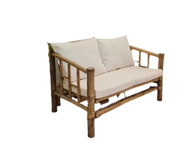 Bamboo sofa with cushions for rent – Shanti Eleganti | Rentlyz