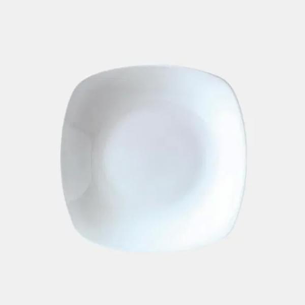 Square white glass plate – 20 cm for rent – Kasaro | Rentlyz