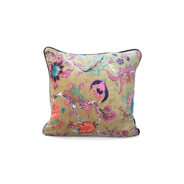 Liv Cushion Cover, Green Velvet with Purple & Orange Leaf and Flower Print for rent – DDNest | Rentlyz