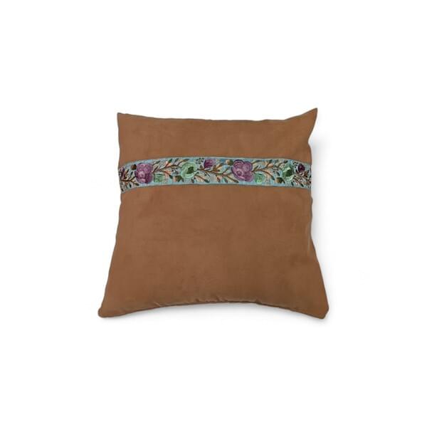 Flori Square Cushion Cover, Salmon with Light Blue Floral Stripe and Inner Piping for rent – DDNest | Rentlyz