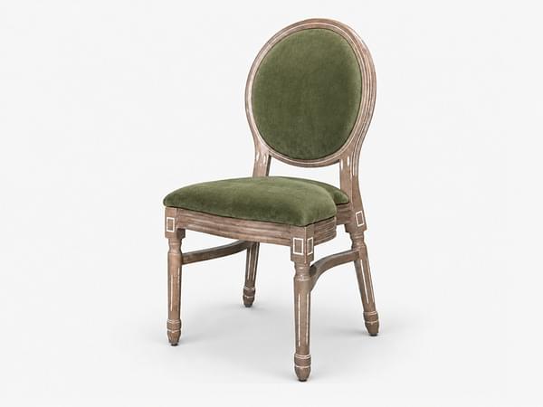 Venice chair natural wood - olive green velvet for rent – Sugoy Design | Rentlyz