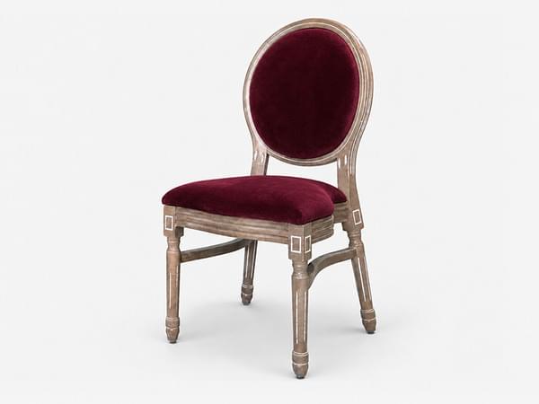 Venice chair natural wood - burgundy velvet for rent – Sugoy Design | Rentlyz